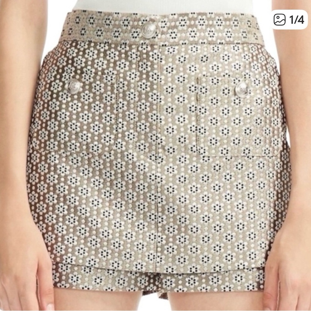 Maje Ivane Gold Metallic Floral Skort French Size 34, US Size XS